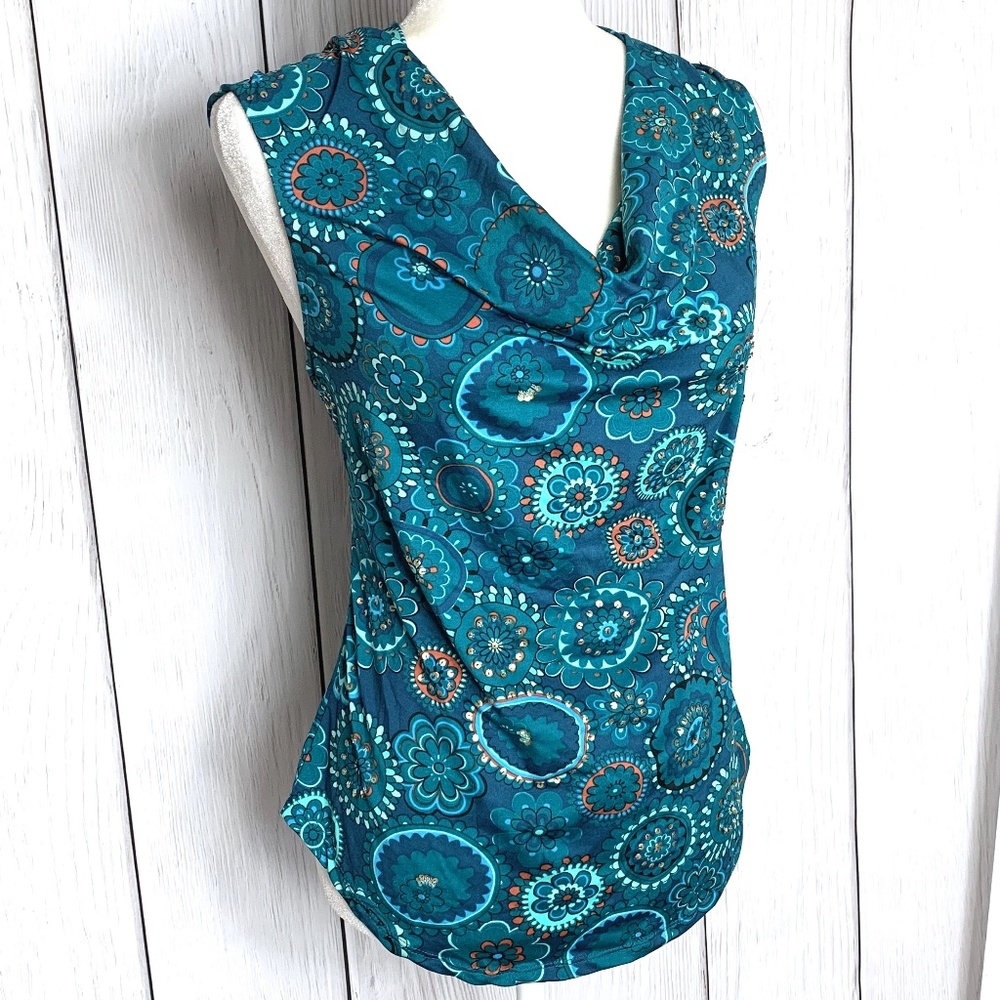 INC Green & Blue Floral Sleeveless Blouse